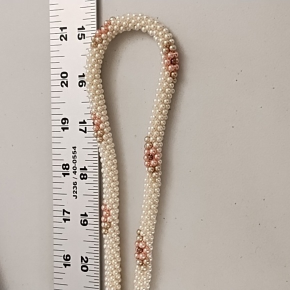 Seed Pearls Stranded into a Pastel Floral Design, Thick Round Chain of Pearls - Picture 6 of 8